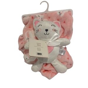 Stylish Baby Blanket 30x40" & Cat Doll Lovey Newborn Plush Infant Gift Set NWT